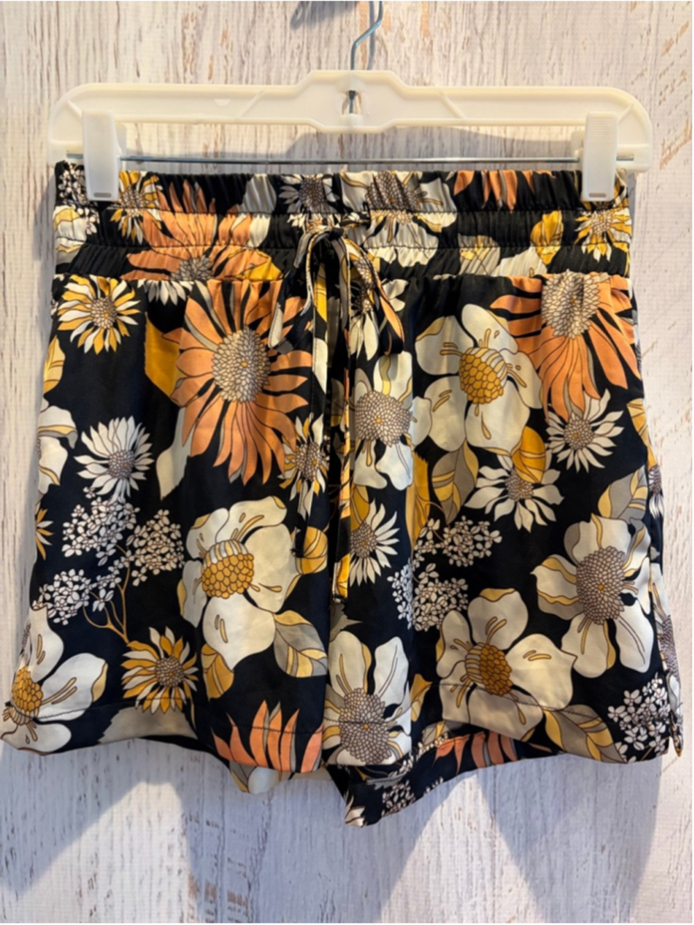 Women's AZURA Black & Orange Floral Pajama Set with Feather Cuffs S - Picture 7 of 10